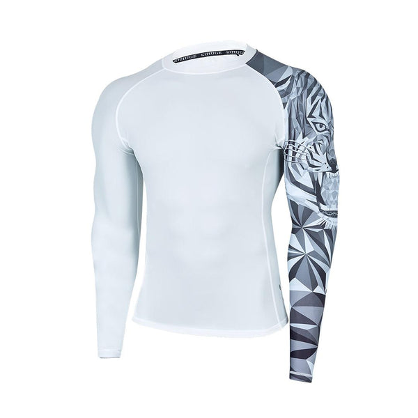 Classic White Long Sleeve UPF50 Rashguard for Men - Tiger Style | Beast Layer