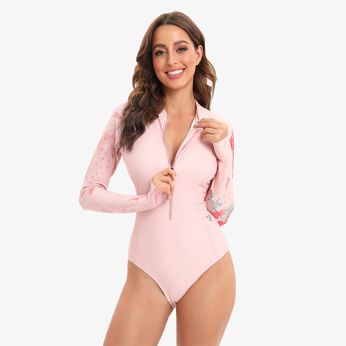 Women Rash Guard One Piece Beast Layer Swimwear Pink