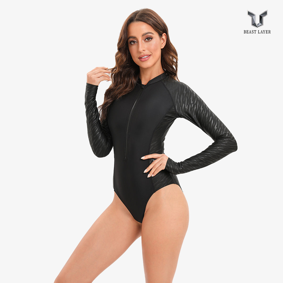 Women Rash Guard One Piece Black Beast Layer Swimwear